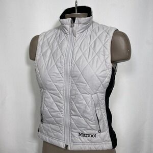 Marmot Grey Black Full Zip Stretch Panels Quilted Puffer Vest Women's XS